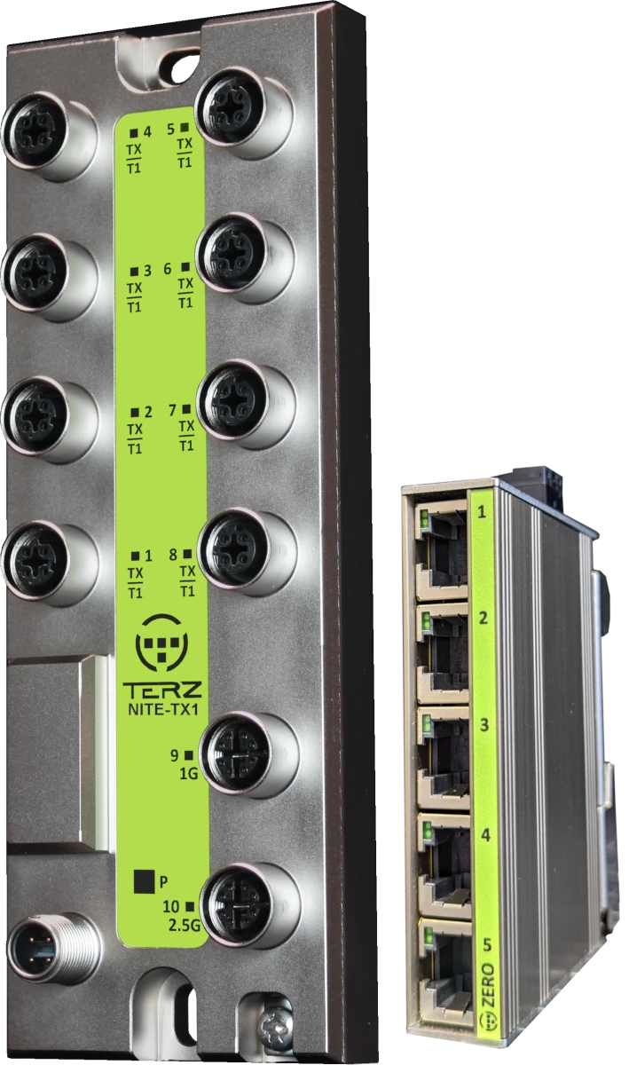 TERZ Industrial Switches - Made in Germany TERZ Industrial Ethernet Switch Portfolio - M12 und RJ45 Switches für Industrie, Bahn und mobile Maschinen mit IP65/67 Schutzart