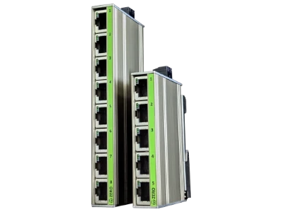ZERO-RS kompakter Fast Ethernet Switch ZERO-RS Industrial Fast Ethernet Switch - 17,5mm ultraschmale Bauform für Hutschiene, 5/8 Ports, IP30 Metallgehäuse